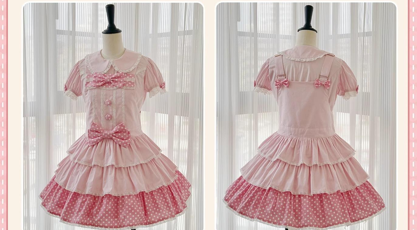 Sweet Dream Sheep - Polka Dot Tri-Hem - Cotton Sweet Lolita Salopette, Peter-pan Shirt