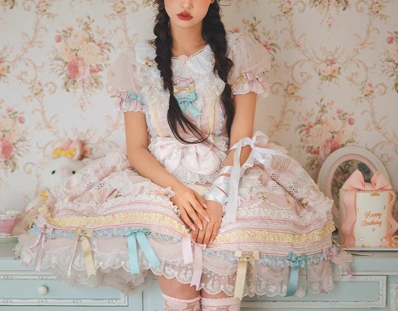 Puppets and Doll~Bear Boy~Kawaii Lolita OP Dress Pink White Dress   
