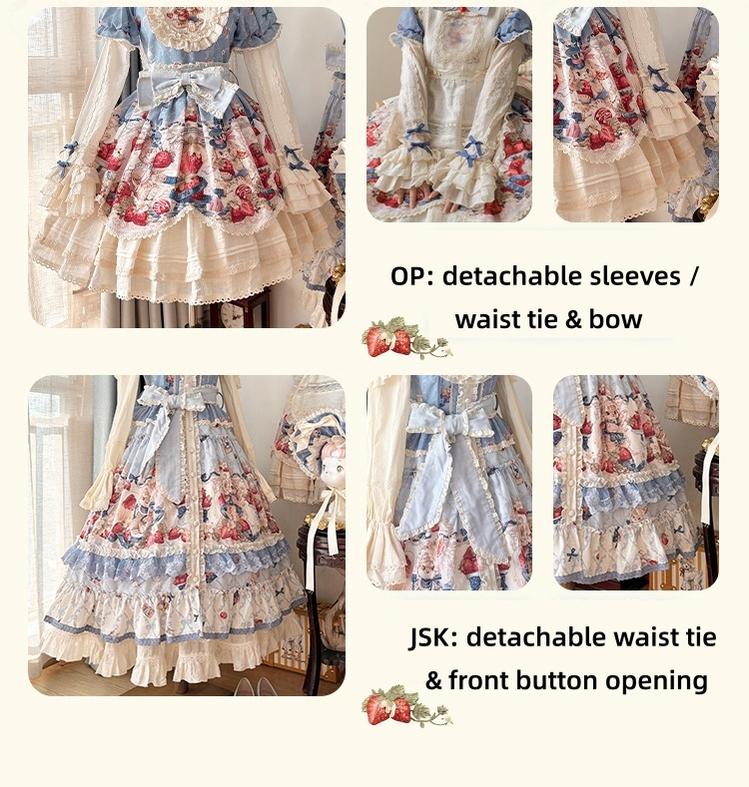 Honey Machine - Sweetheart Rabbit Berry - Country Lolita JSK & OP Dress Suit 44133:796183
