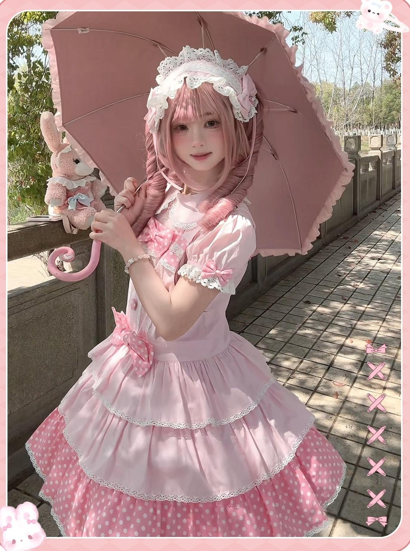 Sweet Dream Sheep - Polka Dot Tri-Hem - Cotton Sweet Lolita Salopette, Peter-pan Shirt 43282:777981