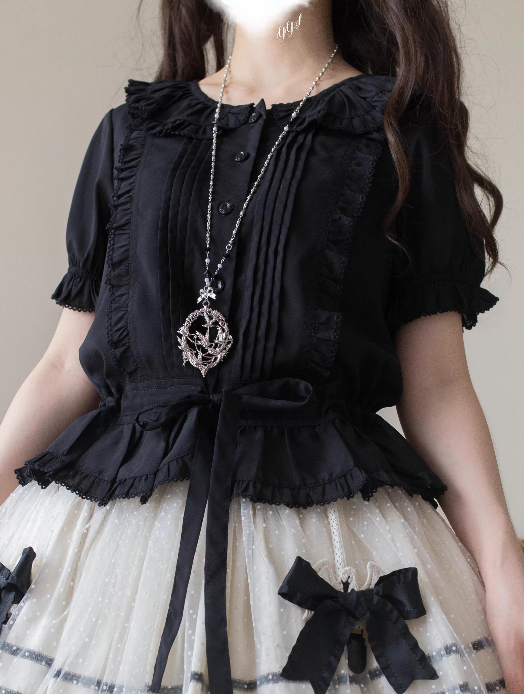 EverSpring - Short Sleeve Sweet Lolita Shirt, Peter Pan Collar 44735:820653