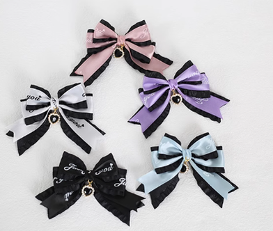 Xiaogui - Sweet Lolita Ribbon Bow Hair Clips letters black and white fish mouth clip