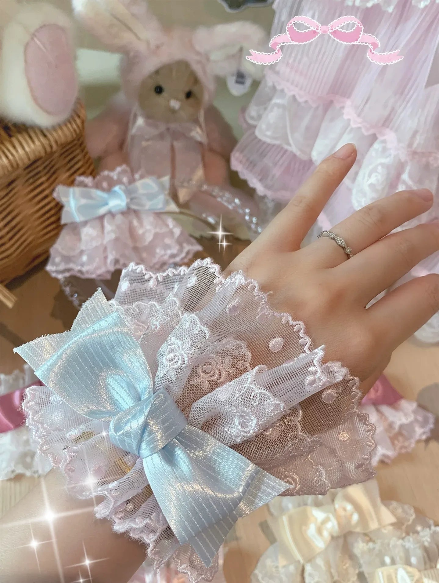 Sweet Lolita Lace Bow Cuffs, Elastic Design 45859:865631