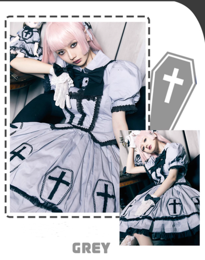 (Buyforme)Confession Balloon~Halloween Cross Lolita OP Dress S grey 