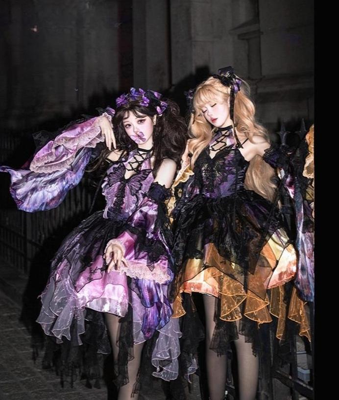 Urtto - Dead Leaf Butterfly - Chiffon Gothic Lolita JSK, Irregular Tiered Skirt 44352:804297