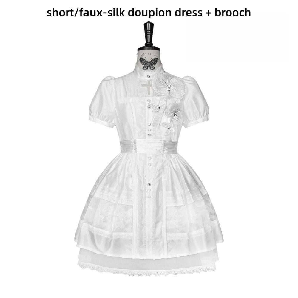Ghost Orchid - Gothic Lolita OP Dress, Embroidered Cross (White / L M S XL XS) 45137:835643