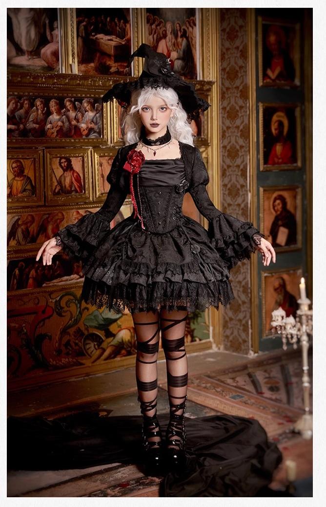 With PUJI - Letter and Poetry · Twilight - Black Gothic Lolita Skirt Set, Witch-Inspired 43525:778339