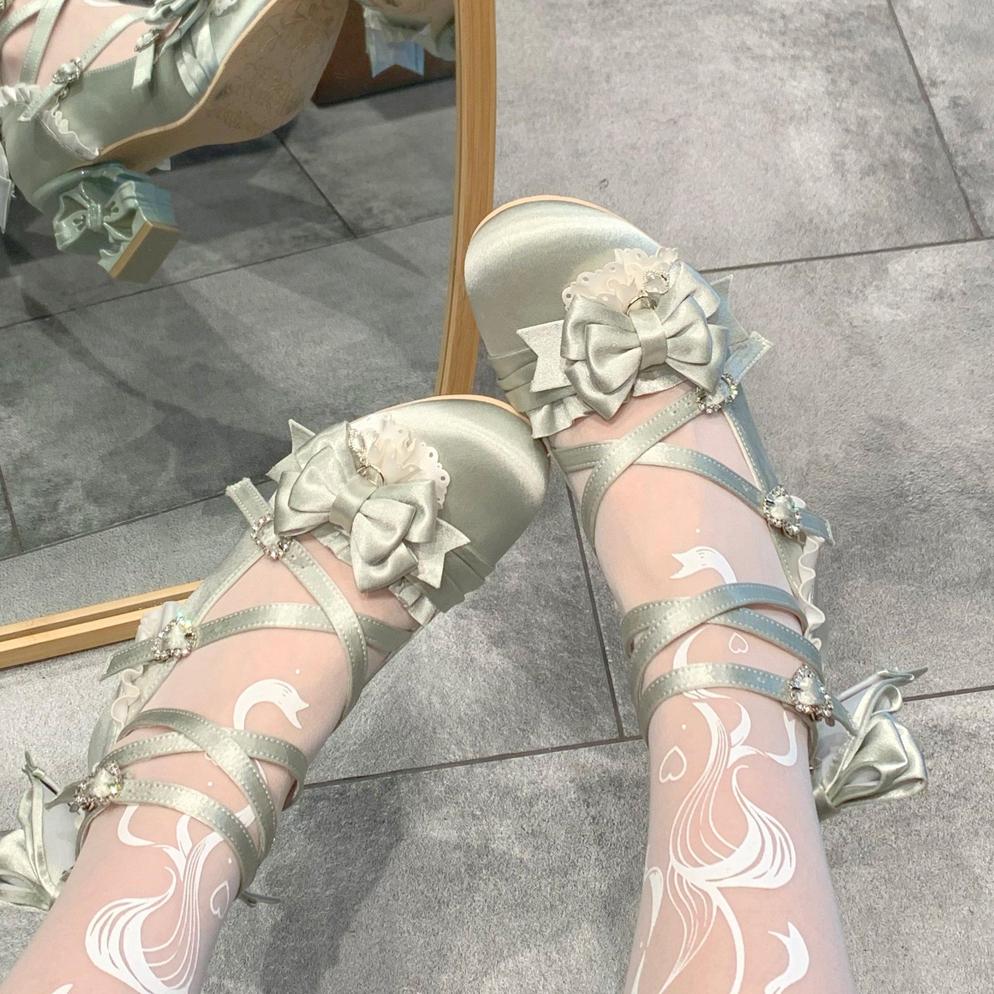Thousand Knots - Classic Lolita Satin Heels Shoes, Bow-shaped Heel