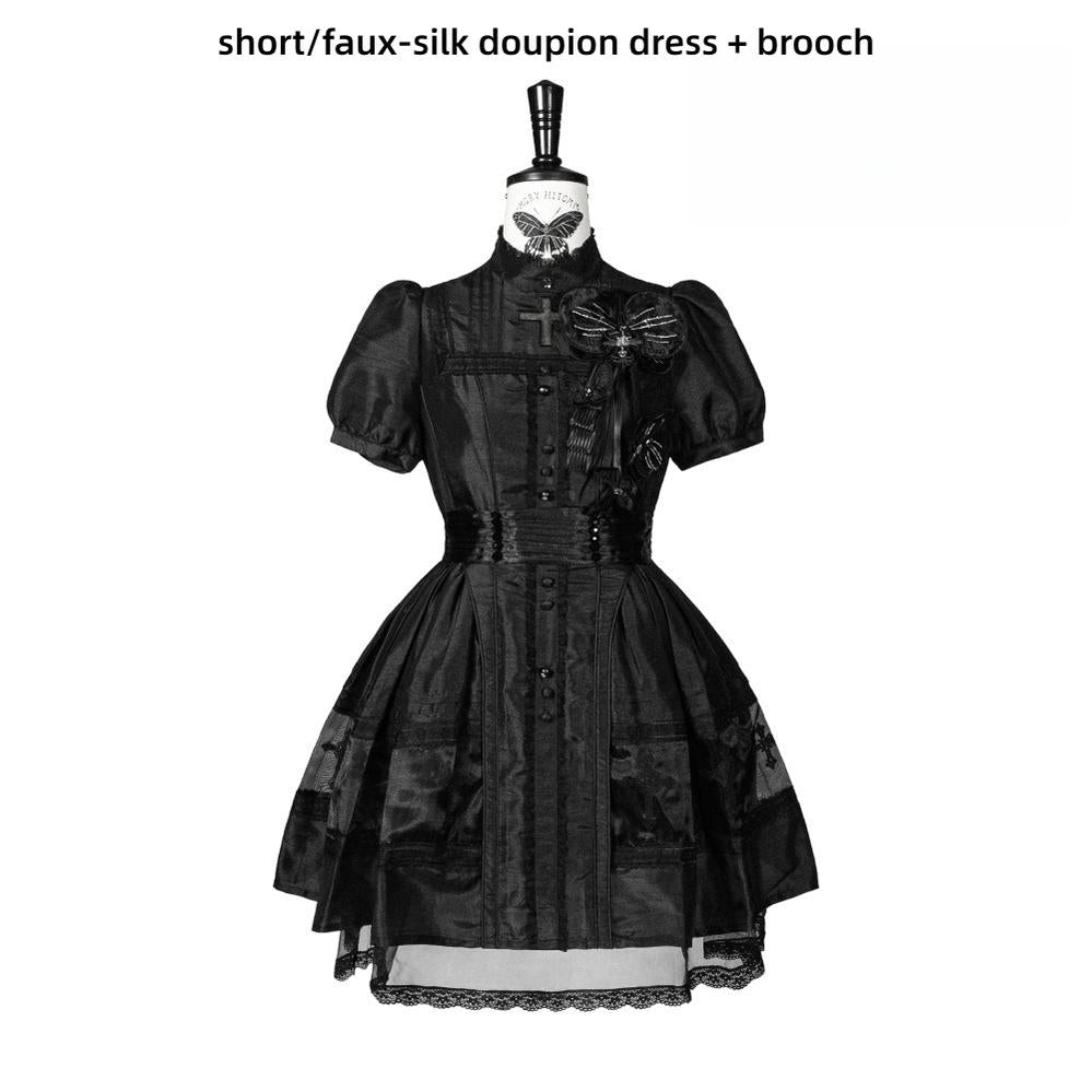 Ghost Orchid - Gothic Lolita OP Dress, Embroidered Cross (Black / L M S XL XS) 45137:835646