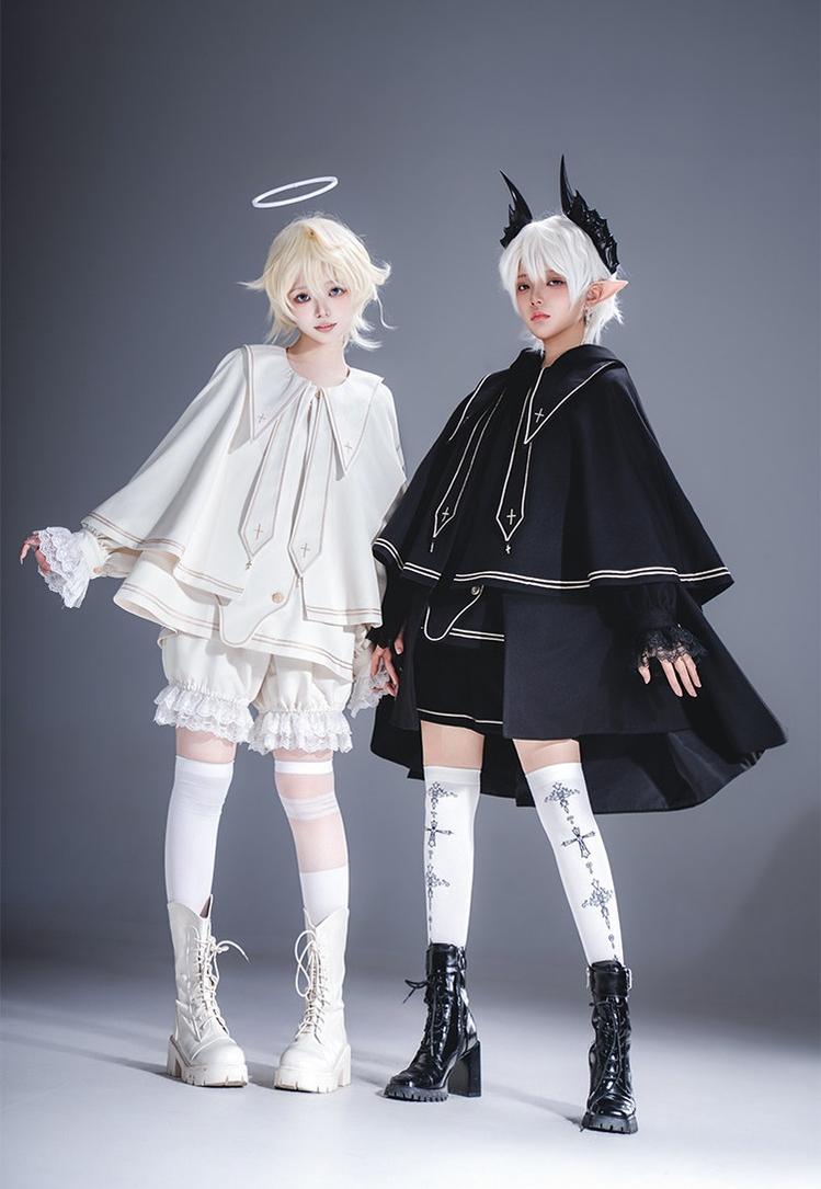 Angel & Devil - Button Closure Ouji Lolita Cape Set, Cross Embroidery