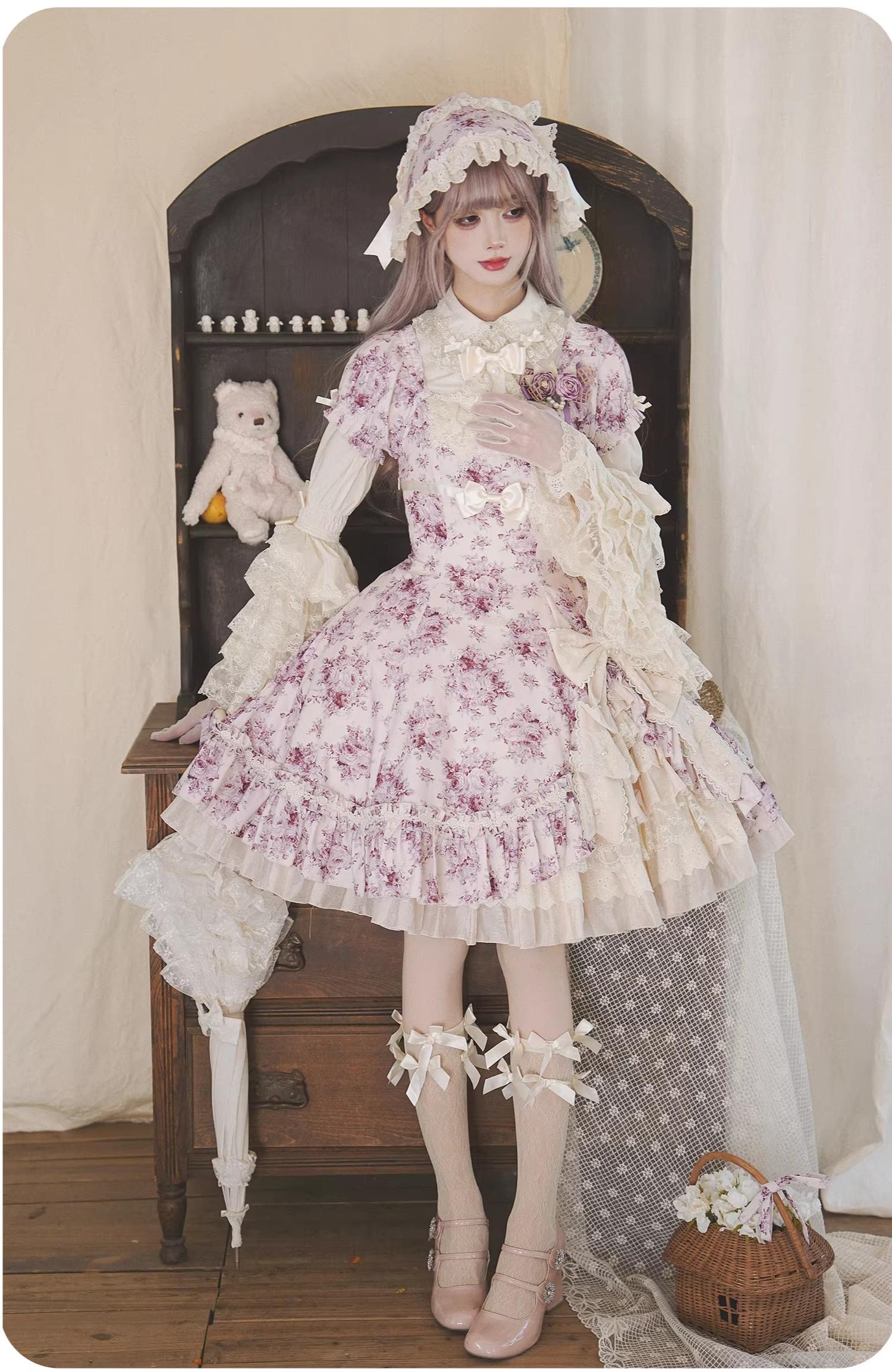 Black Rose - Printed Old School Lolita Dress, Front Opening