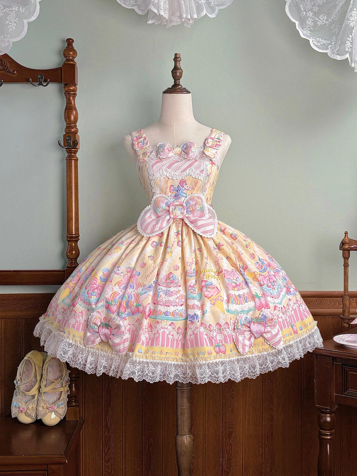 Macaron - Printed Sweet Lolita OP Dress, Old School Lolita JSK Available (L M S XL XS) 45078:834041
