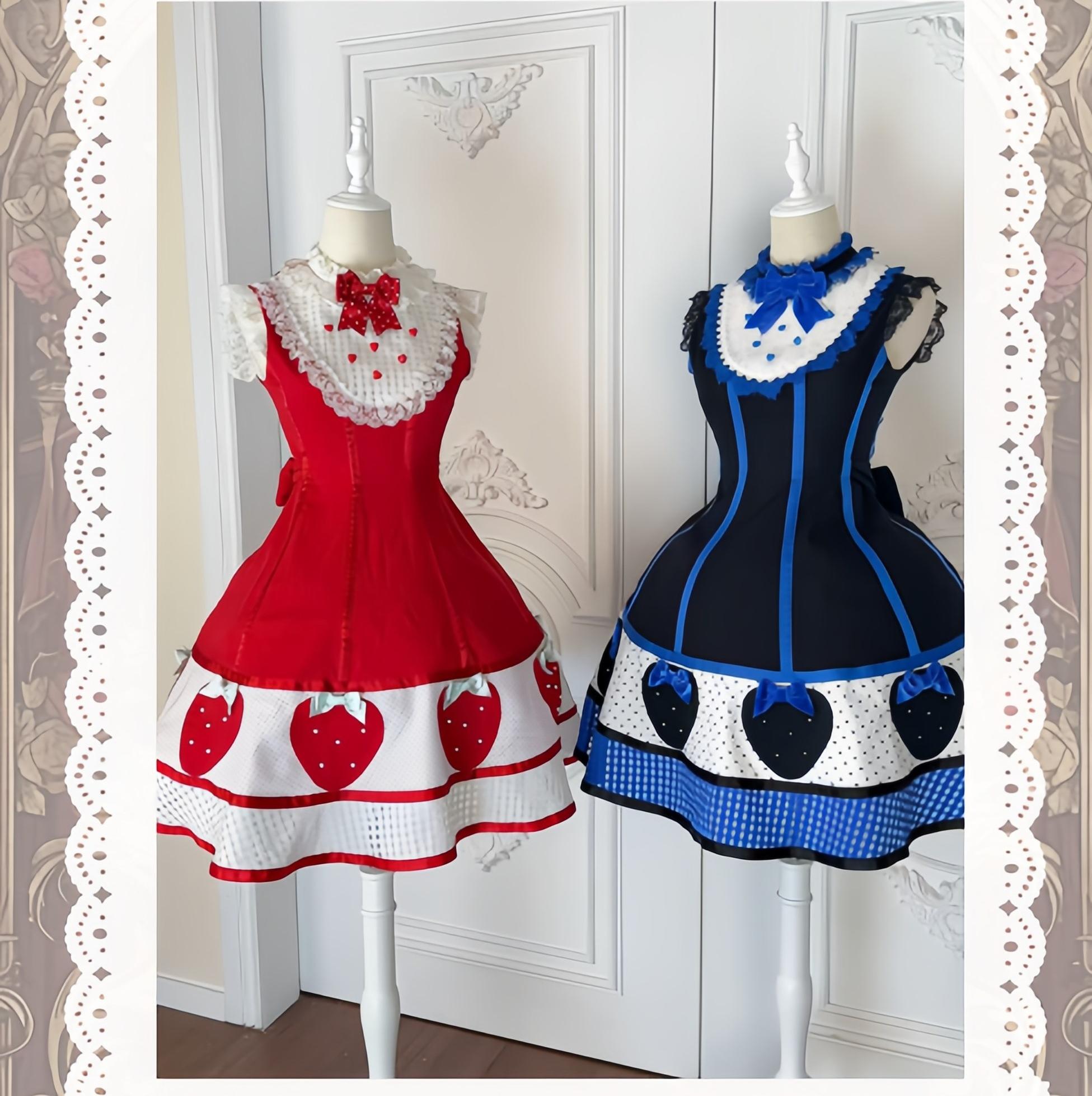 The Weird Strawberry Lady - Old School Lolita JSK, Hand-Studded Strawberry