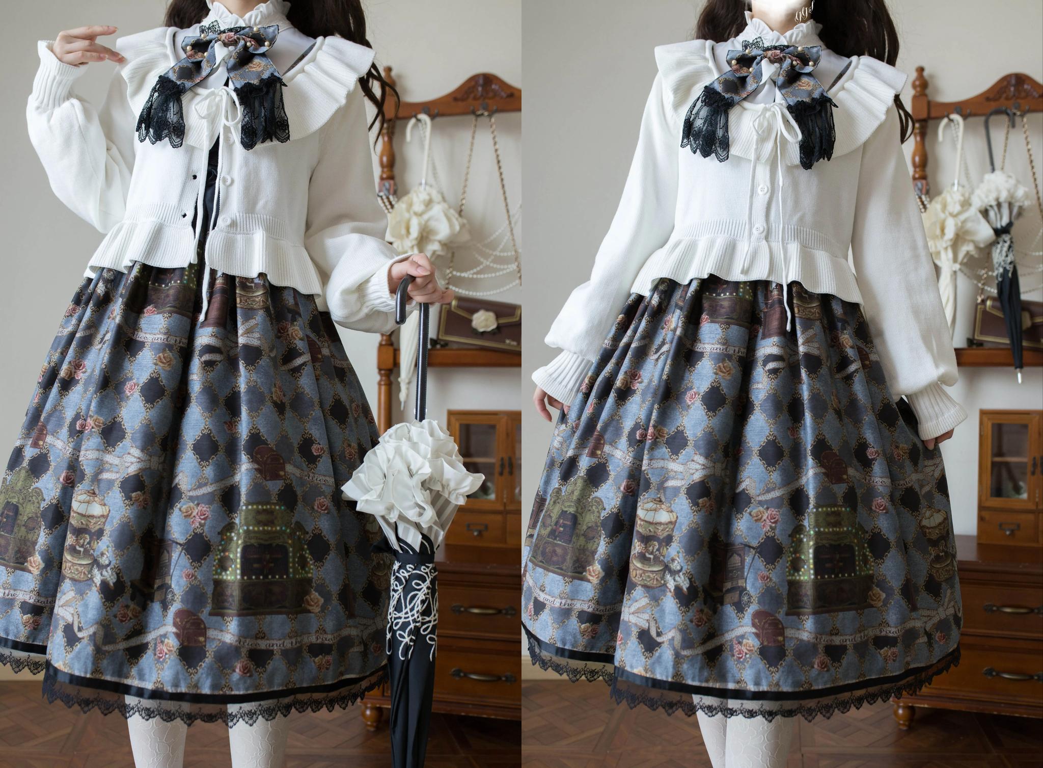 MIST - Lustre White - Kawaii Lolita Sweater Cardigan, Lantern Sleeves 44187:797938