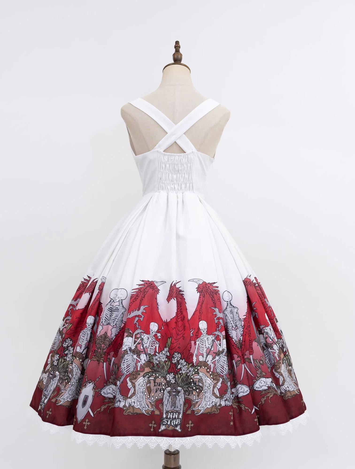 Nn Star - Dragon Bone Lily - Bone Printed Bust-Supporting Gothic Lolita JSK