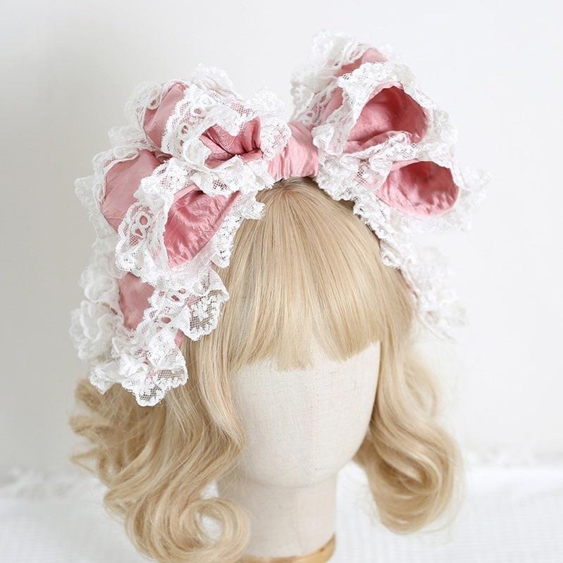 Xiaogui - Sweet Lolita KC with Large Lace Bow in Multiple Colors Light Pink