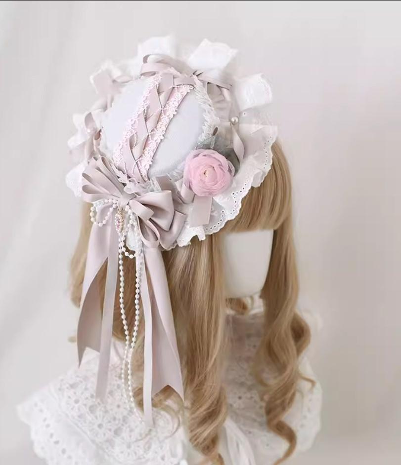 Xiaogui - Four Seasons Floral - Sweet Lolita Headdress Bow Lace KC Top Hat