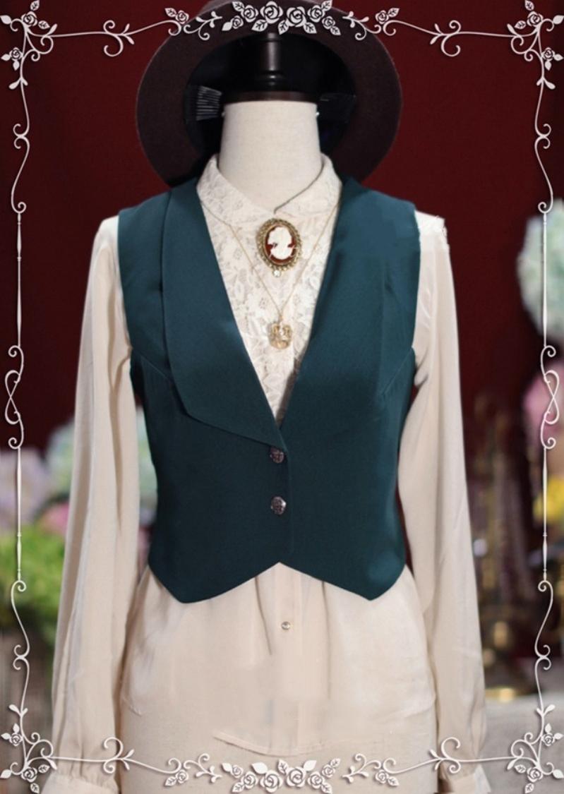 Tiny Garden - Old Love Songs - Lolita Elegant Vintage SK and Waistcoat S-waistcoat only dark green