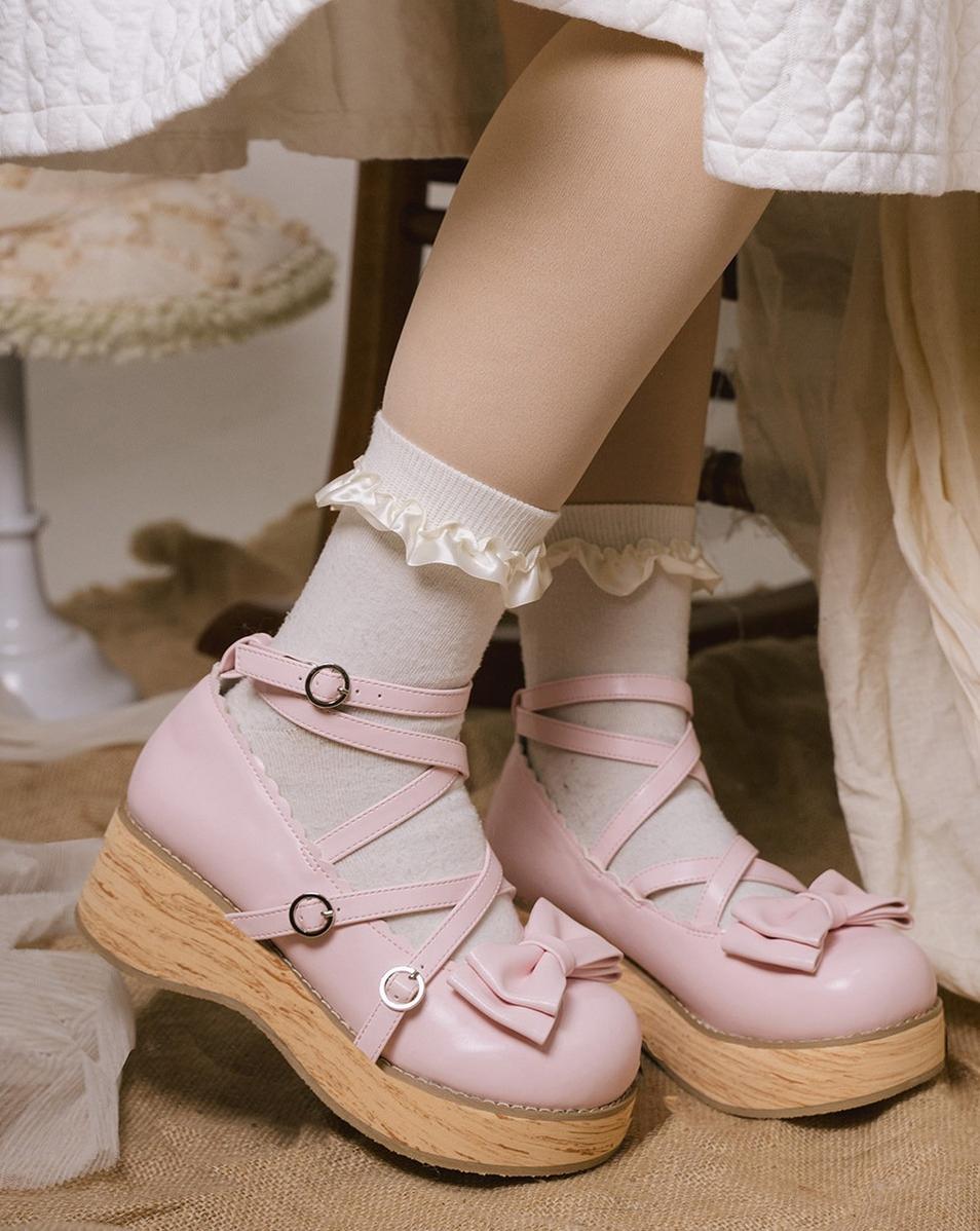 Puff Tata - Sweet Lolita Platform Shoes, Wood Grain Sole