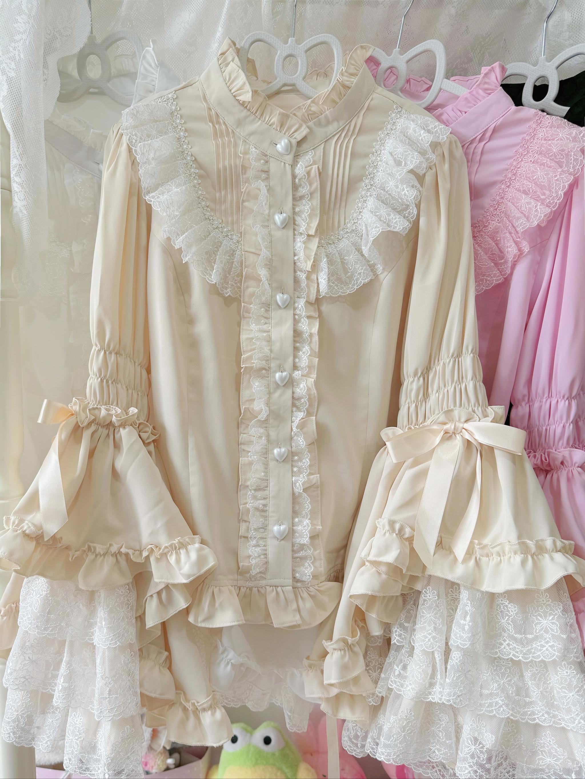 Twilight Zone - Gorgeous Sweet Lace Lolita Shirt, Hime Sleeve (Ivory / 2XL 3XL L M S XL XS) 44049:793750