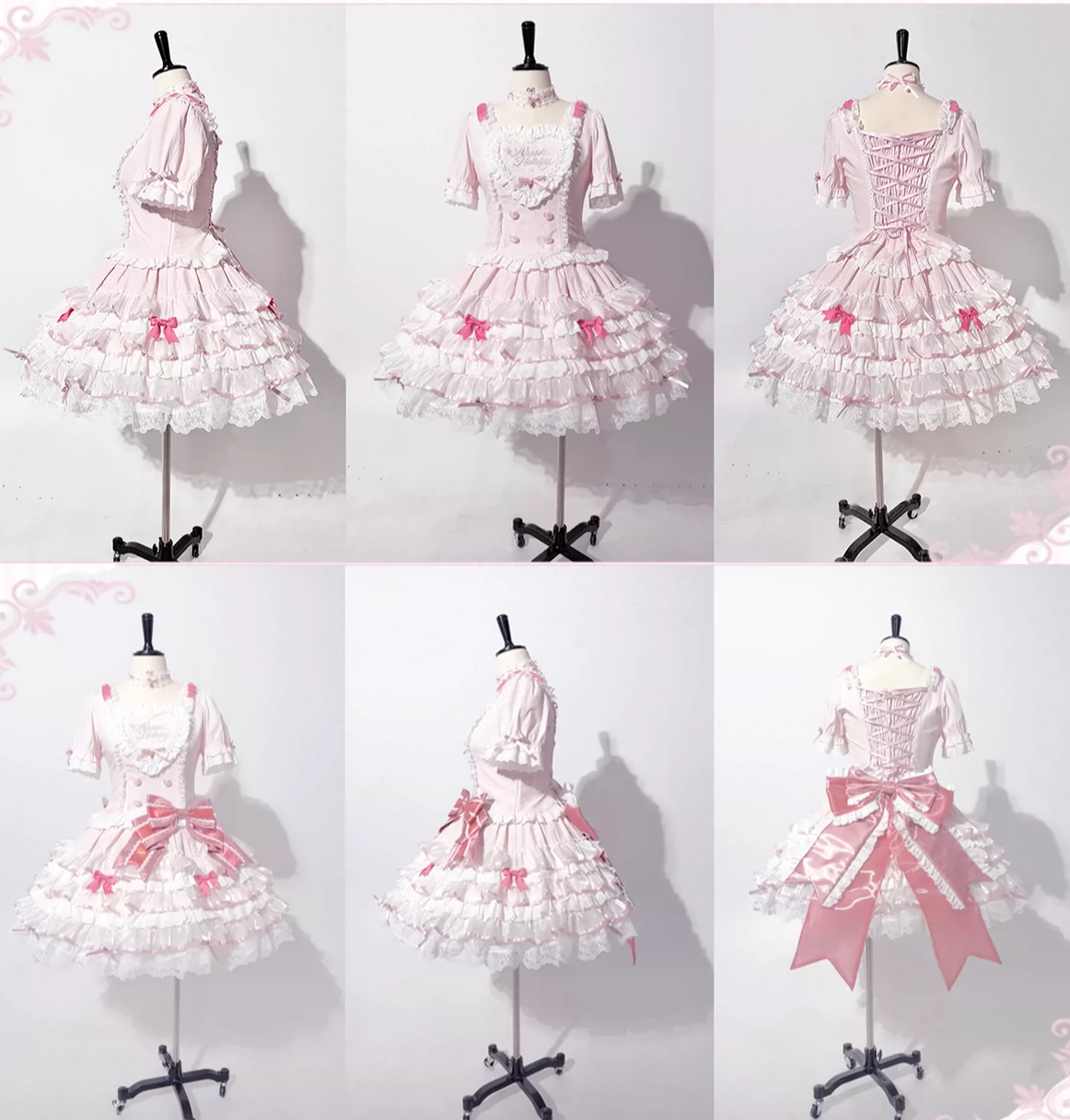 Sparkle Annie - Plus Size Sweet Lolita Top & SK Set, Cream Pink Pinstripe 45943:869253
