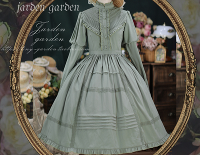 Tiny Garden~The Black Forest~Classic Lolita Stand Collar Dress OP light grayish green S 