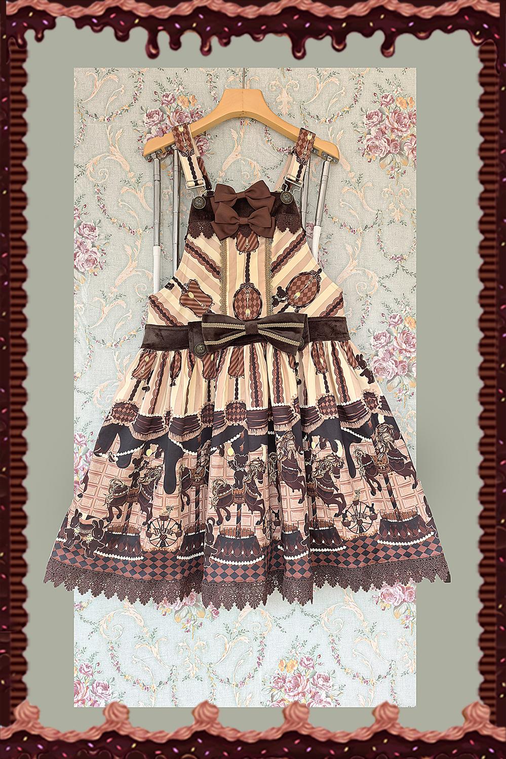 Infanta - Chocolate Carousel - Kawaii Lolita Salopette Dress Set Khaki Salopette (pre-order) S