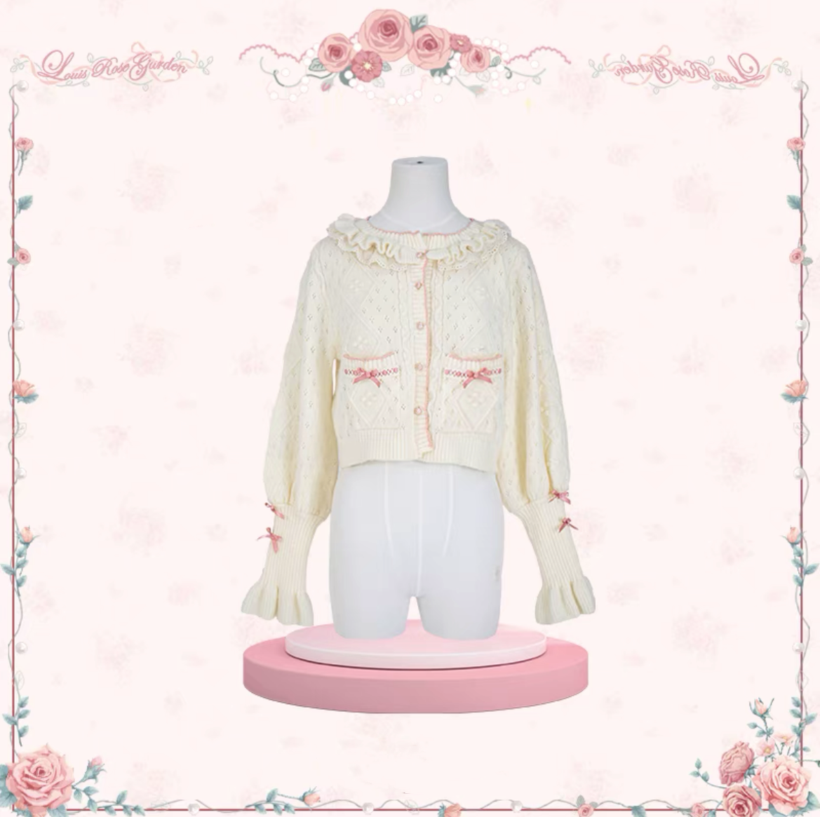 Mademoiselle Pearl~Rose Garden~Elegant Lolita Dress Bridal Floral Dress XS Cardigan (beige): Rose cardigan 29098:396446