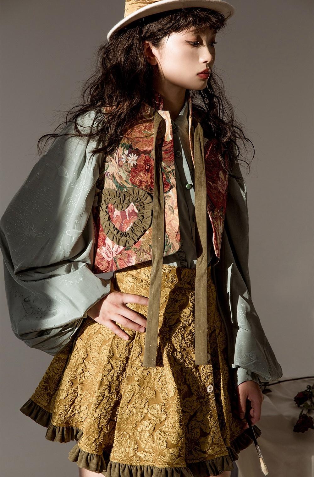 Gilded Age - Vintage Lolita Vest Suit, Oil Painting Style Skirt Coat