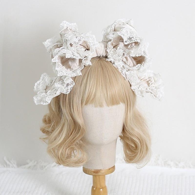 Xiaogui - Sweet Lolita KC with Large Lace Bow in Multiple Colors Beige