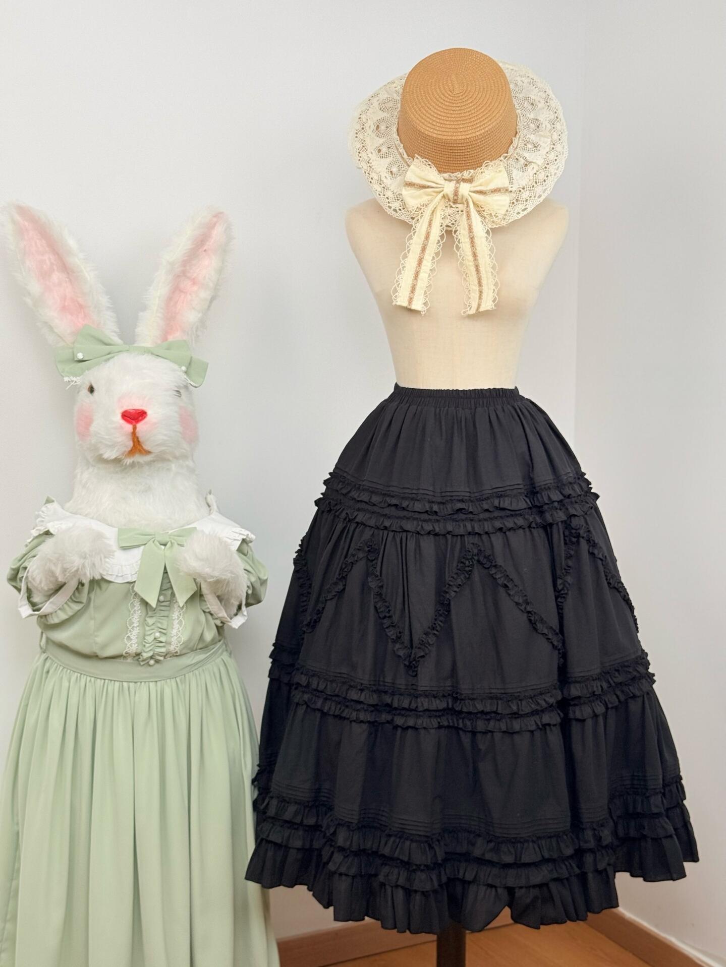 Country Lolita Underskirt, Cotton & Tiered Ruffles Black S
