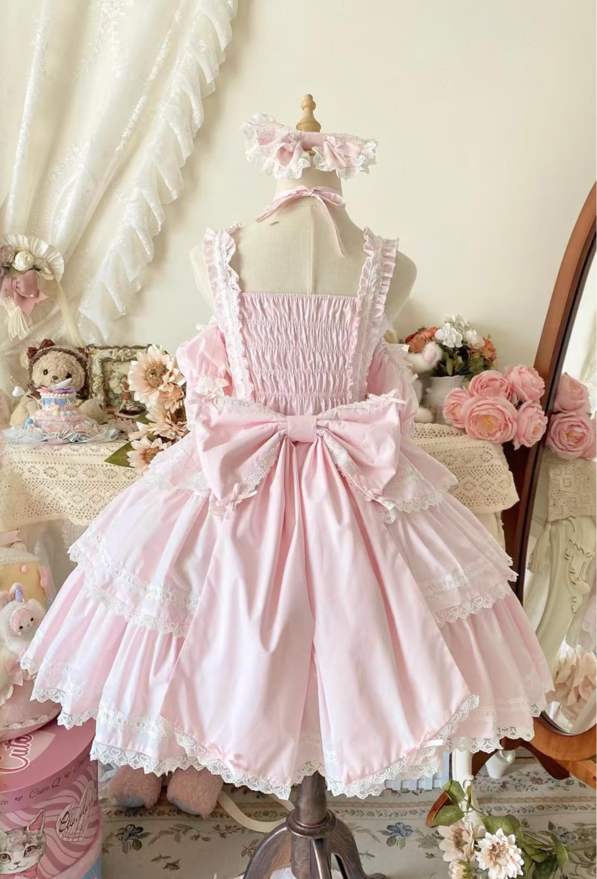 Rose Romance - Pink Sweet Lolita JSK Dress, Tiered Hem 44879:826577