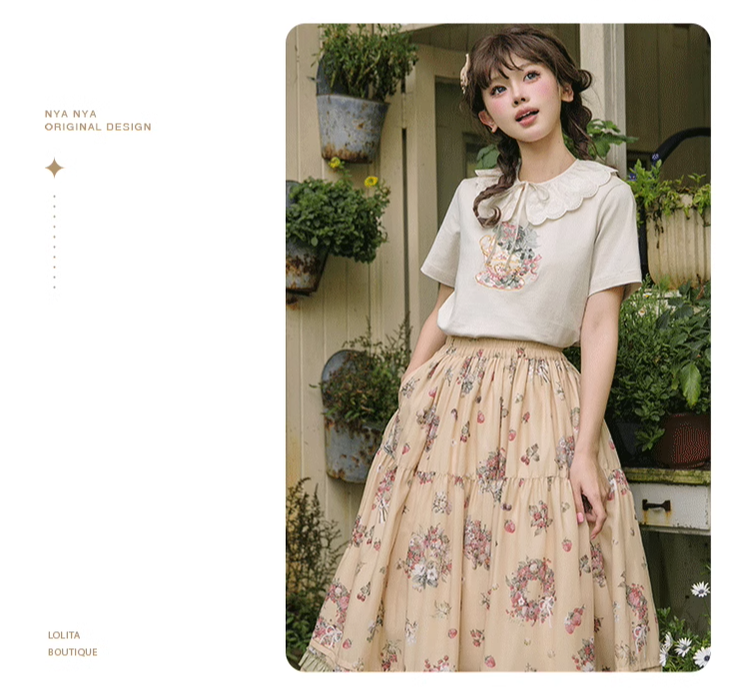 NyaNya - Four Seasons Collection - Sweet Lolita T-shirt Summer Loose Fit Embroidered T-shirt