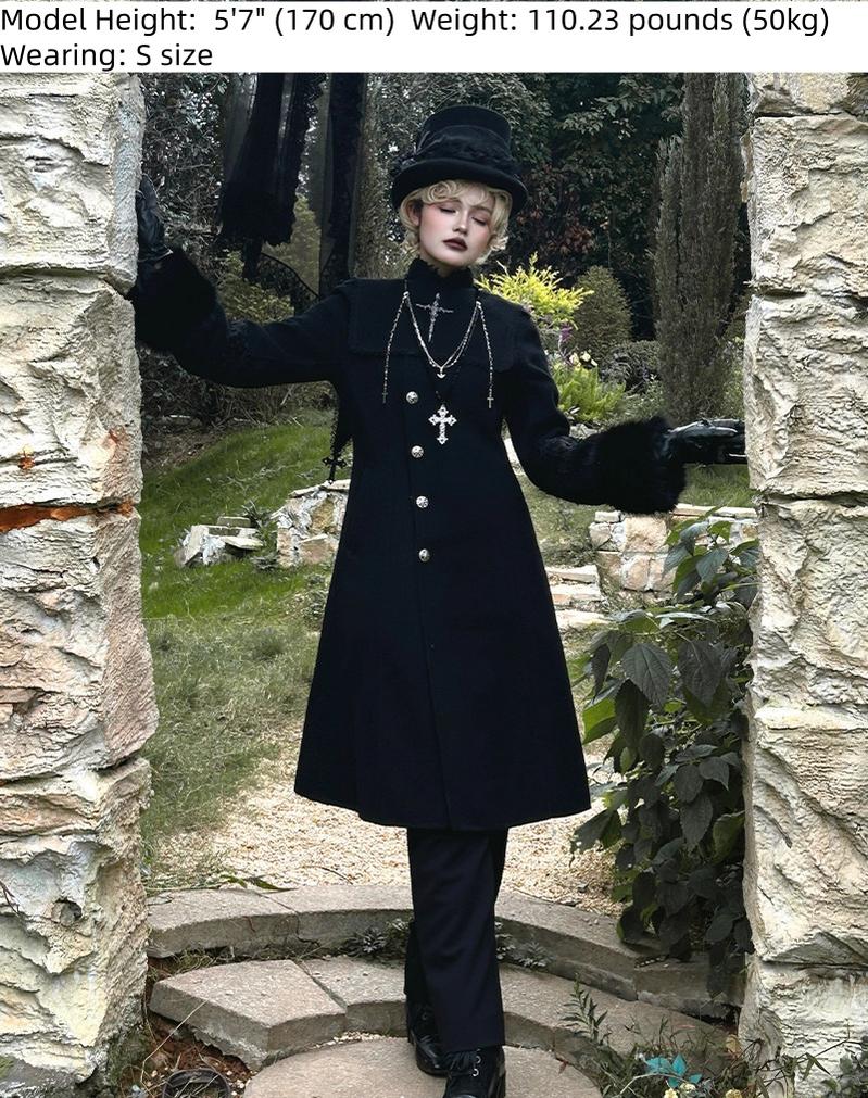 Cain and Lilith - Wool Gothic Lolita Long Coat, Cross Details