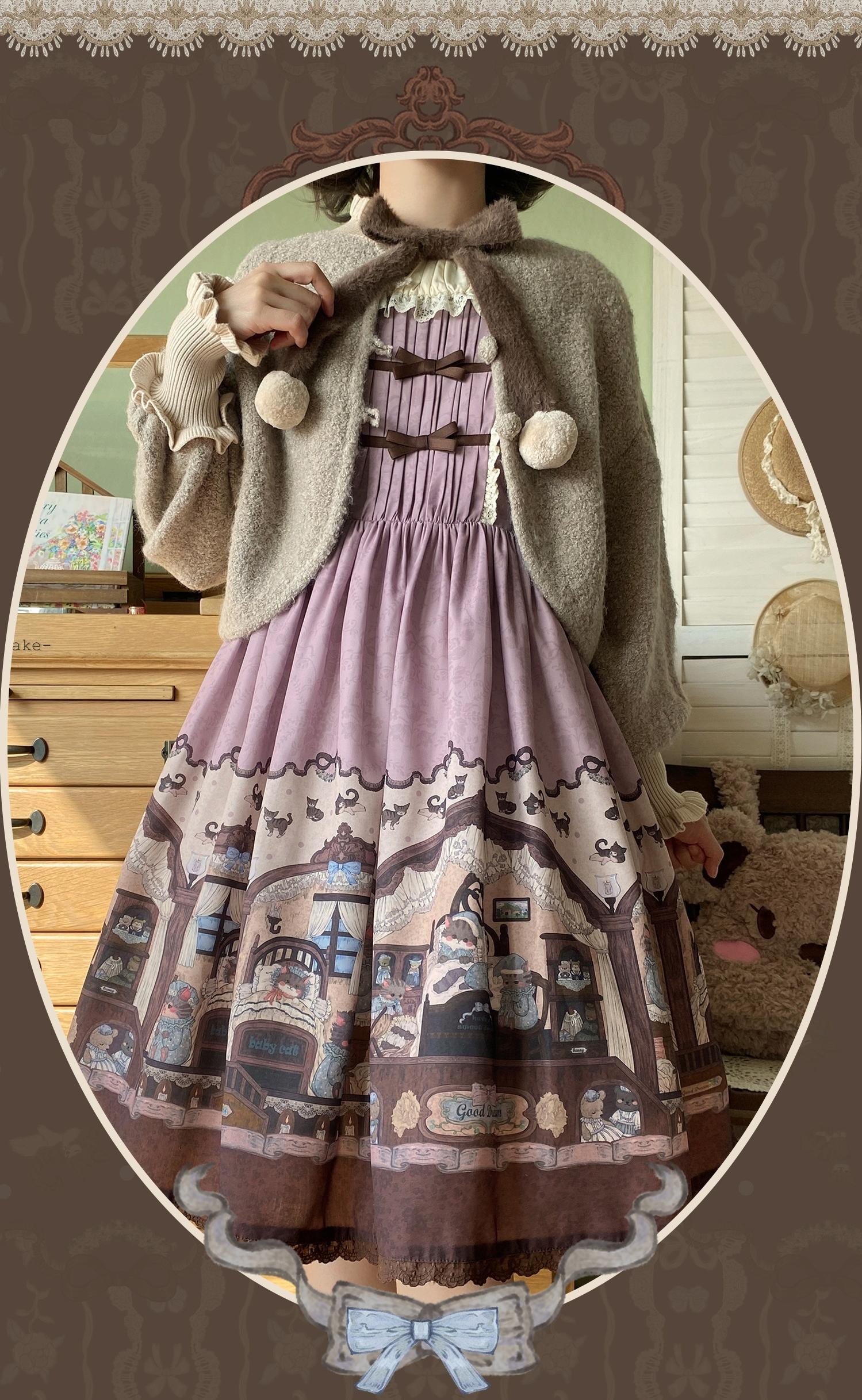 Sweet Dream Sheep - Vintage Bear - Printed Sweet Lolita Dress, Zipper Clousure 43709:784144