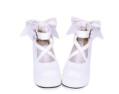 Angelic Imprint~Daily Lolita Leather Shoes Platform Medium Heel Big Bow Shoe   