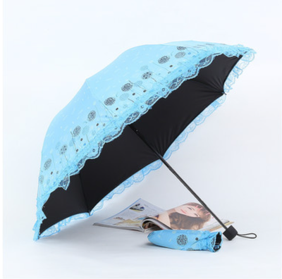 Qiteng~Daily Lolita Lace Princess Sunshade Parasol dandelion blue-upgrade vinyl thickening  