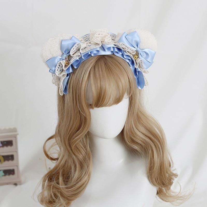 Xiaogui - Sweet Lolita KC With Bear Ear and Removable Bell White Bear Ears (Light Blue Bow)