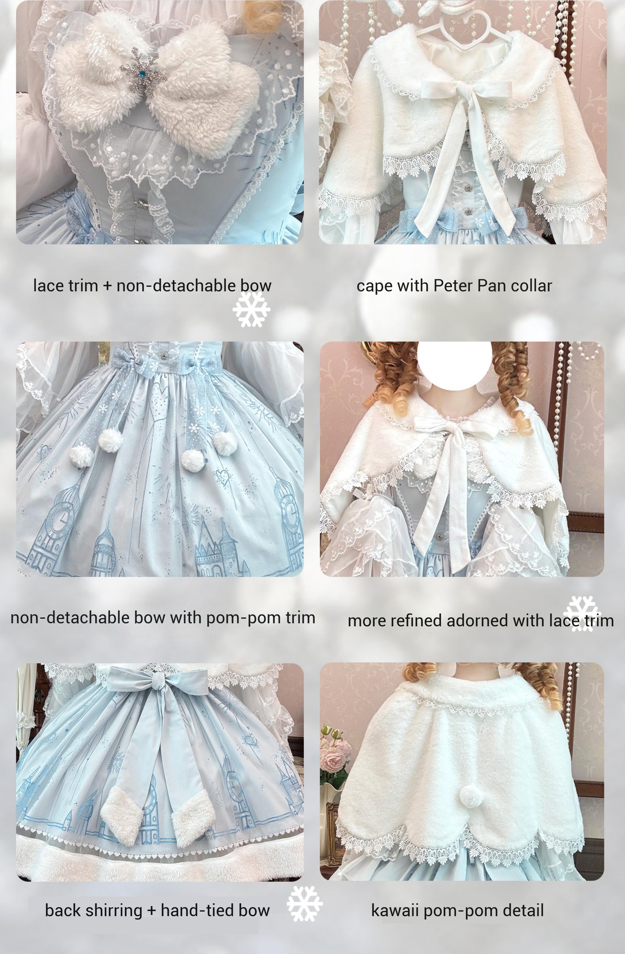ZhiJinYuan - Snow Castle - Winter Sweet Lolita JSK Cape Dress, Blue Castle Print 44107:796776