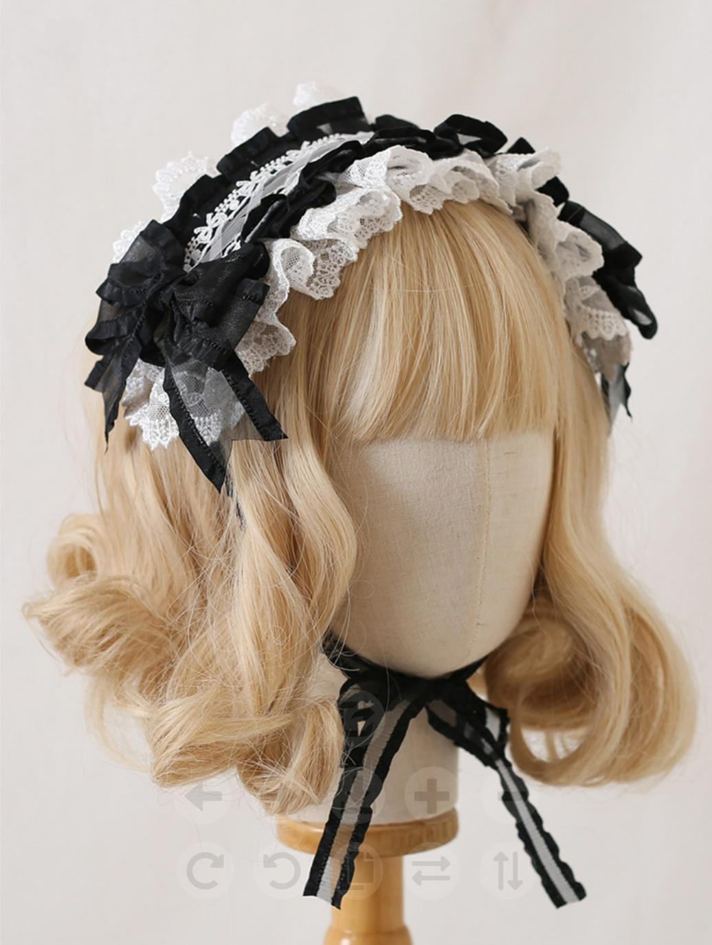 Xiaogui - Mood Limited - Elegant Lolita Headdress Bow Lace KC Black (white lace)