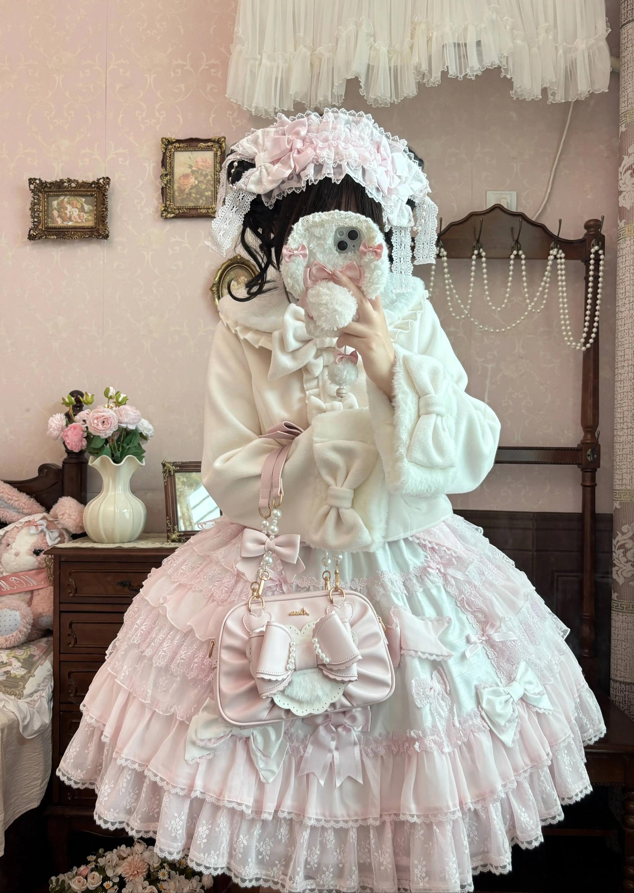 Aimee - Peach Cube Box - Sweet Lolita Pink Handbag, Bow & Pearl 43846:786889