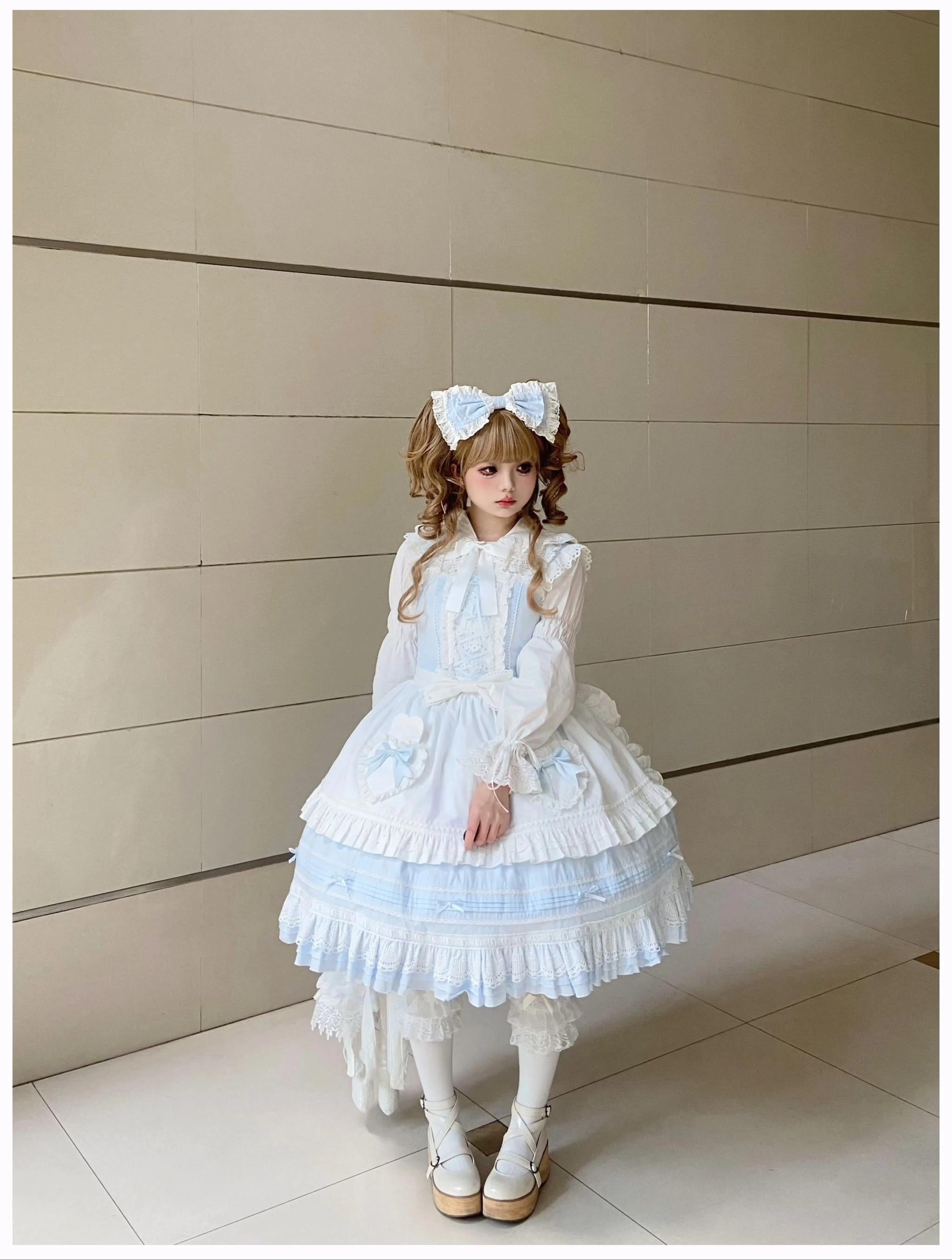 Little Bunny Bakery - Old School Lolita Cotton JSK Dress, Bunny-ear Heart Apron
