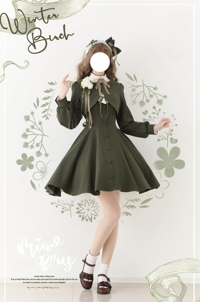 Winter Birch - Classic Lolita Slim Fit OP Dress, Standing Collar
