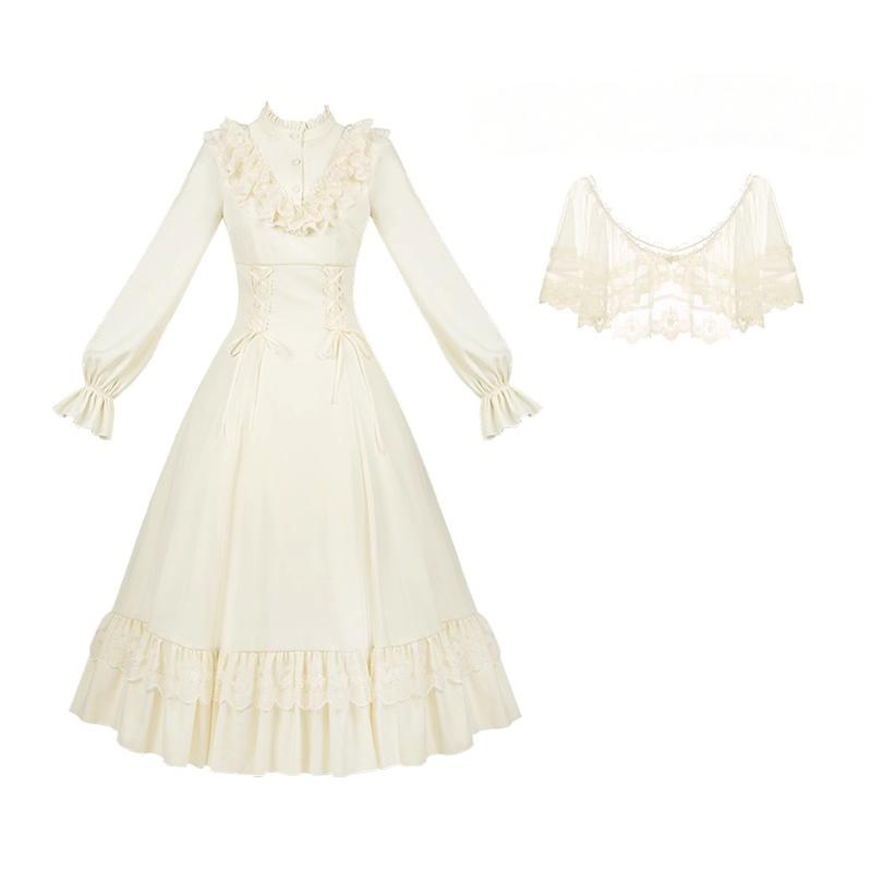With PUJI - White Daylight - Elegant Lolita Long Sleeve OP Dress, Side Zipper (L M S) 44042:793999
