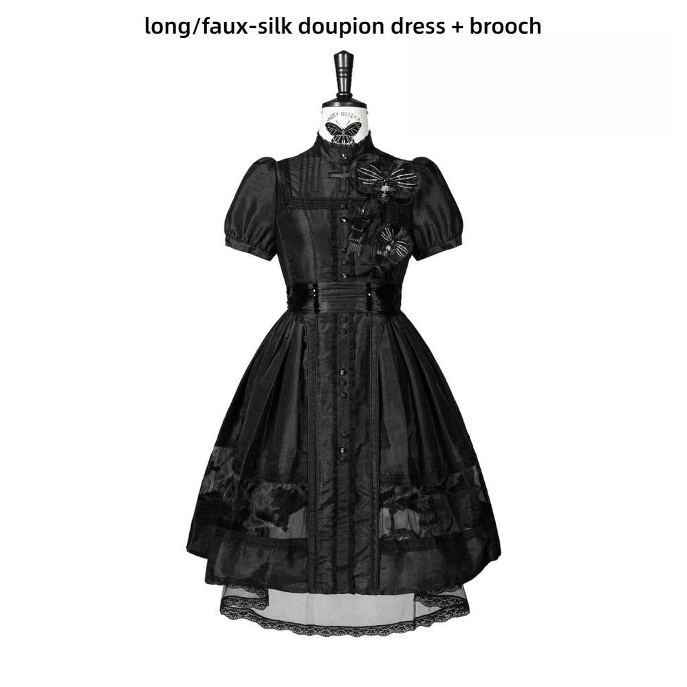 Ghost Orchid - Gothic Lolita OP Dress, Embroidered Cross (Black / L M S XL XS) 45137:835650