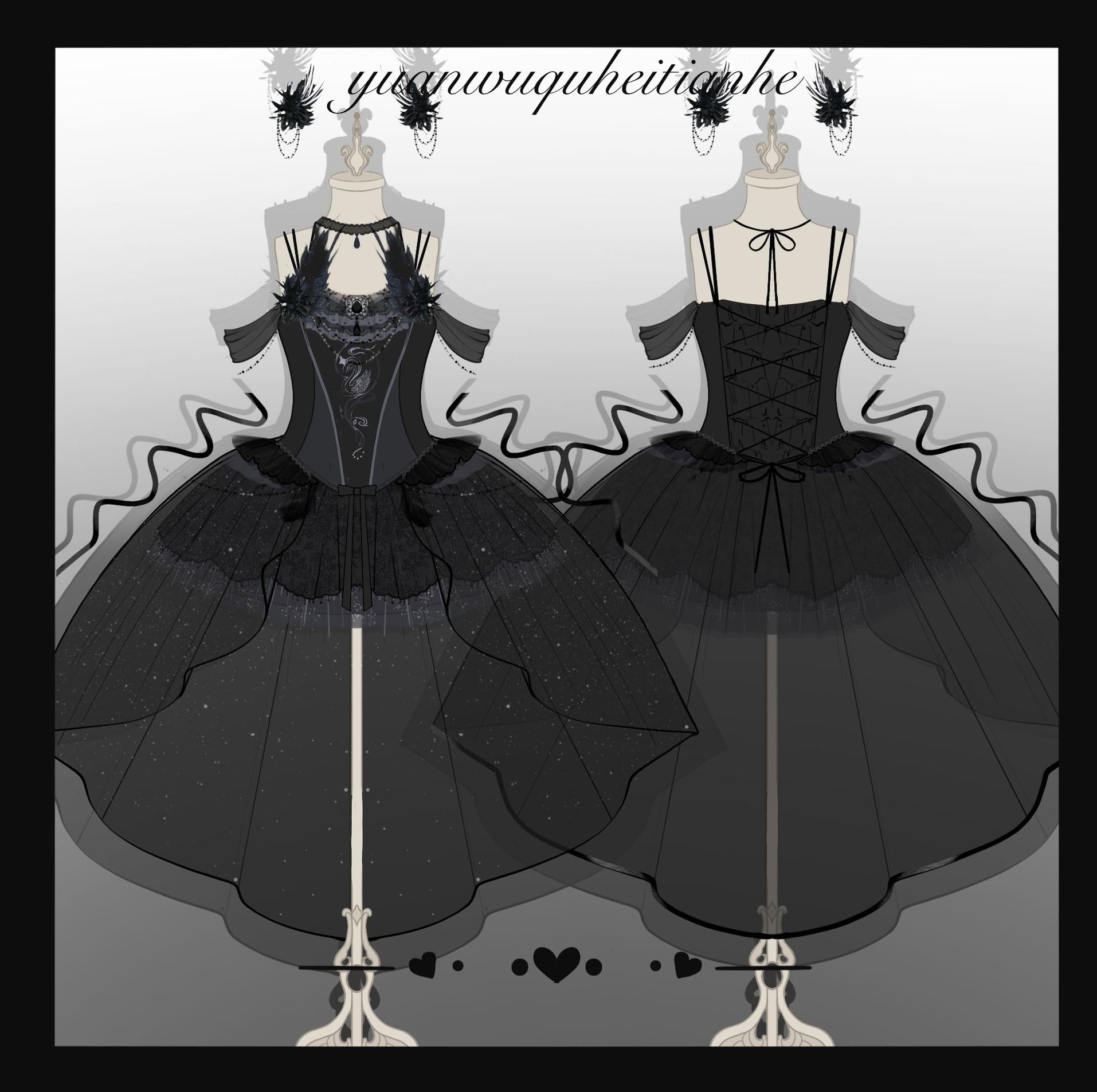 Your Princess - Star Swan Dream - Black Gothic Lolita JSK Dress, Swan Embroidery 43363:798609