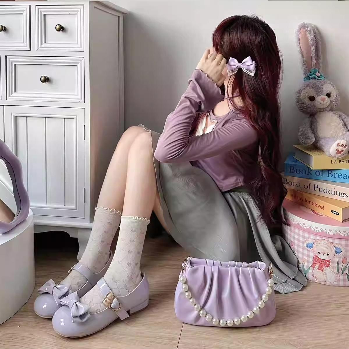 Sheep Puff~Hug Bear~Sweet Lolita Heel Shoes Bear Metal Buckle Bow Shoes 38702:597658