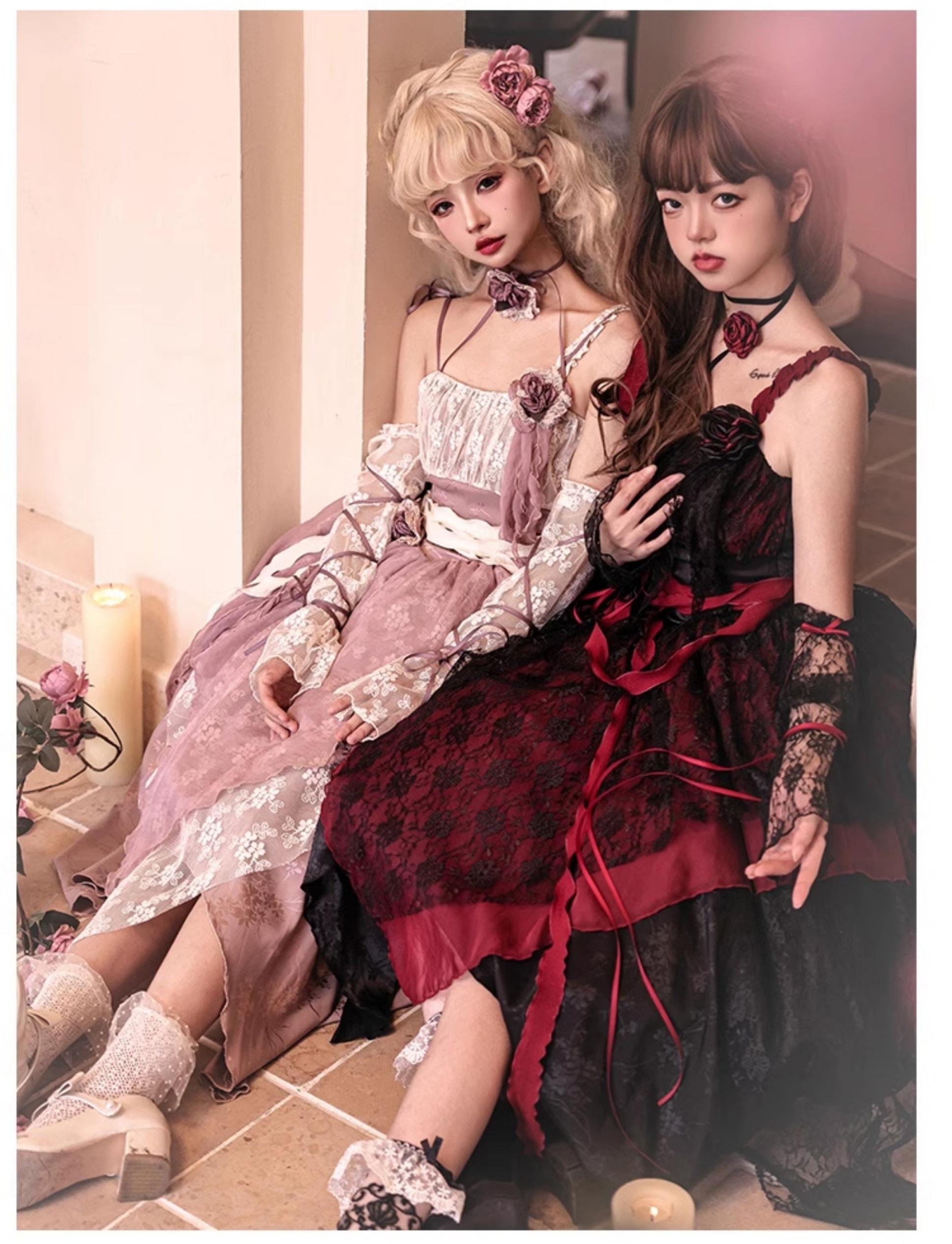 With PUJI - Rose Leaf - Irregular Daily Lolita JSK Dress in Wabi-Sabi Style