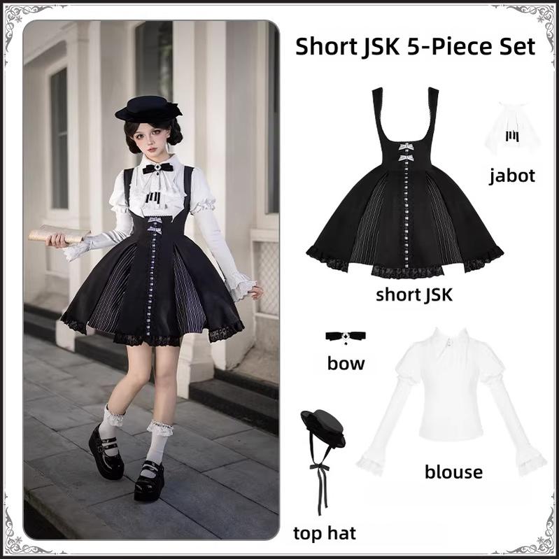 Monochrome Sonata - Classic Lolita Bust-supporting JSK Set, Piano Inspired (L M S) 44552:813478
