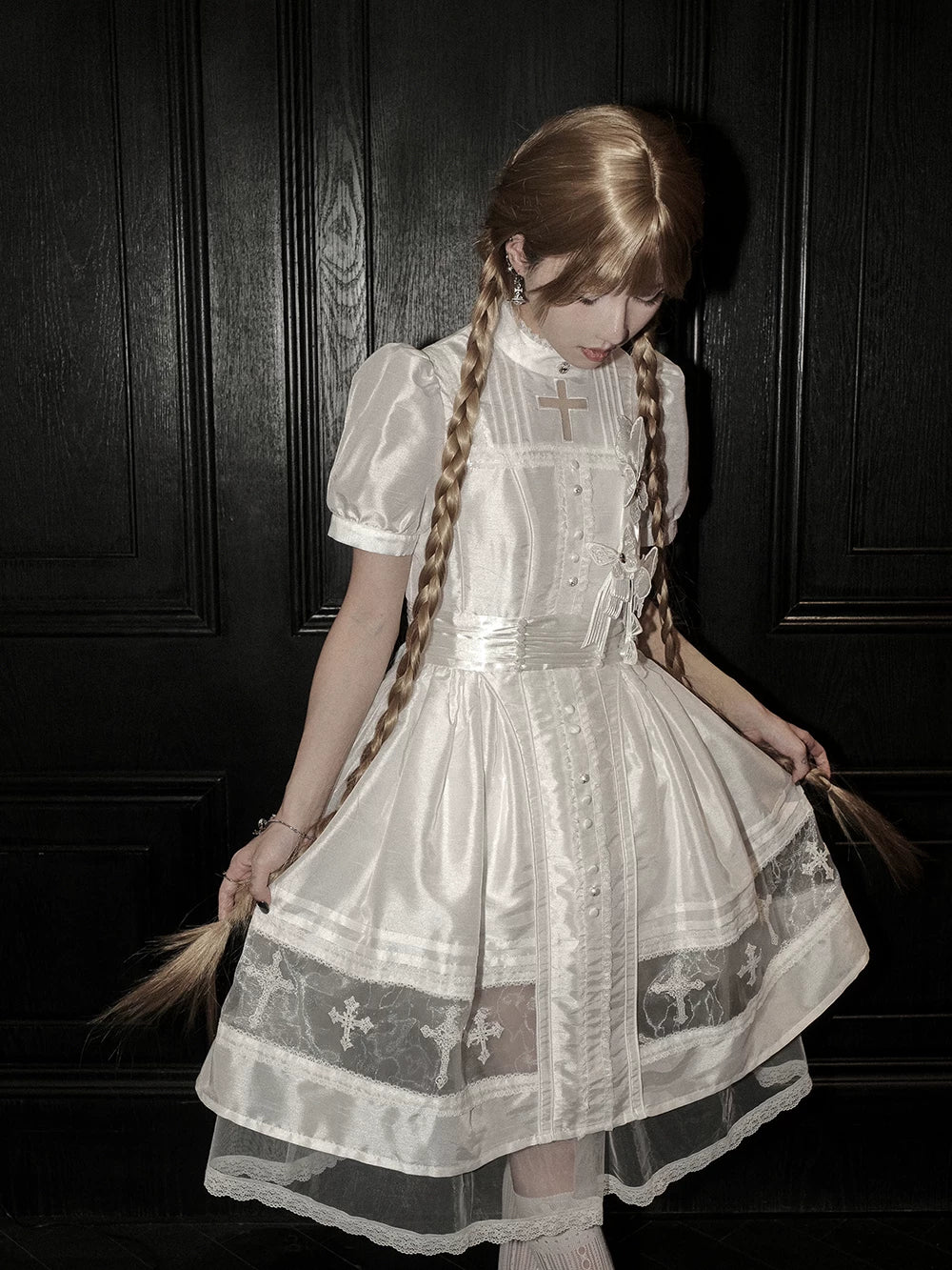 Ghost Orchid - Gothic Lolita OP Dress, Embroidered Cross 45137:835476